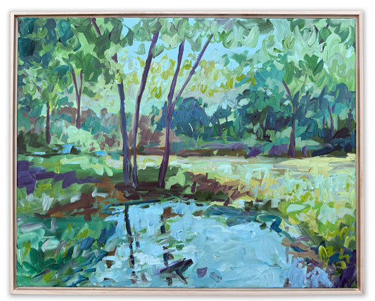 At the Pond - Abstract Landscape Painting - 31x25 inches