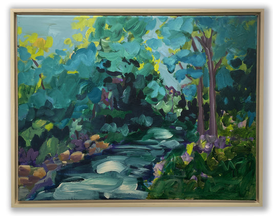 Down By The River - Abstract Landscape Painting - 21x17 inches