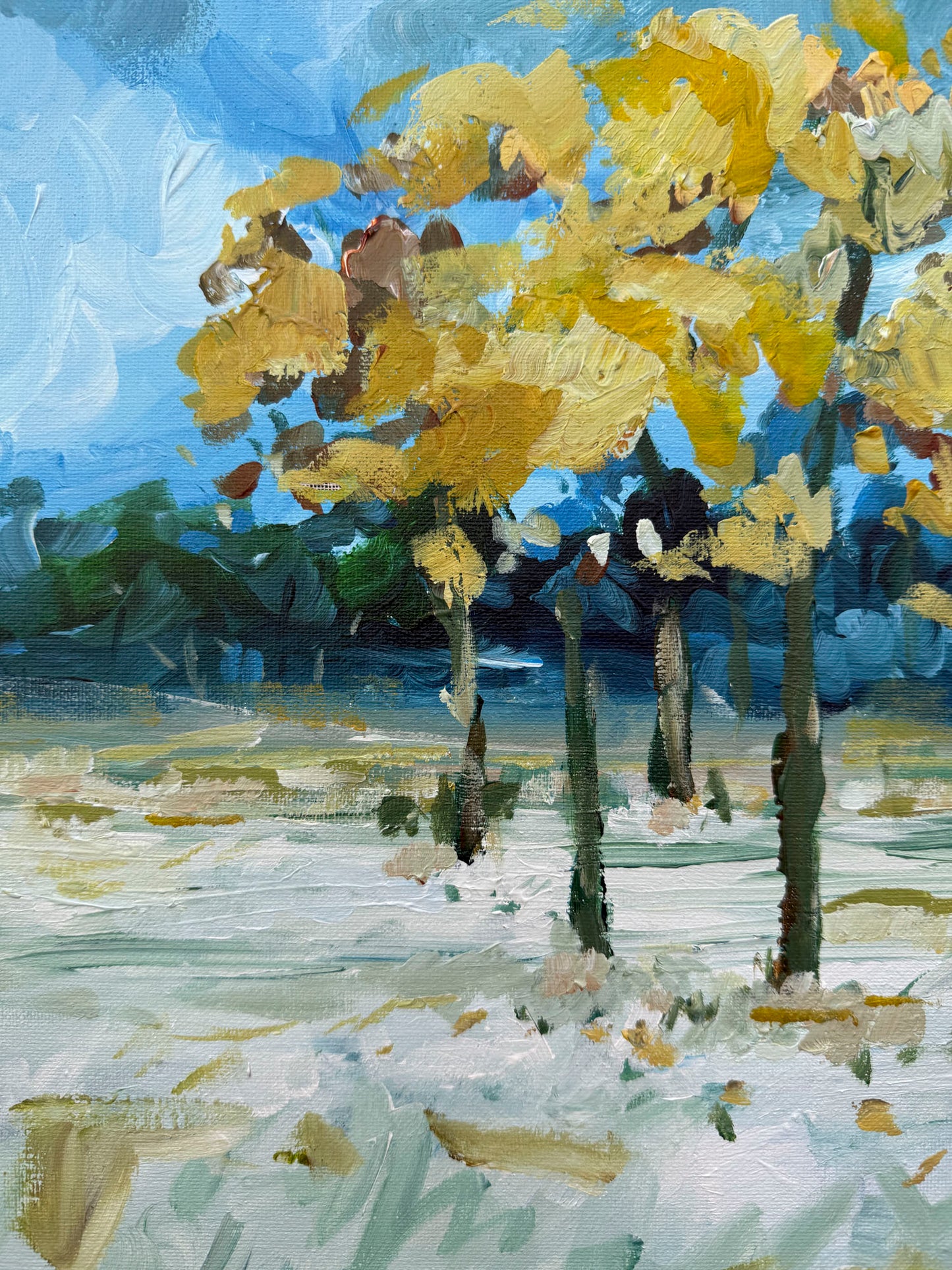 Early Snow - Abstract Landscape Painting - 17x21 inches