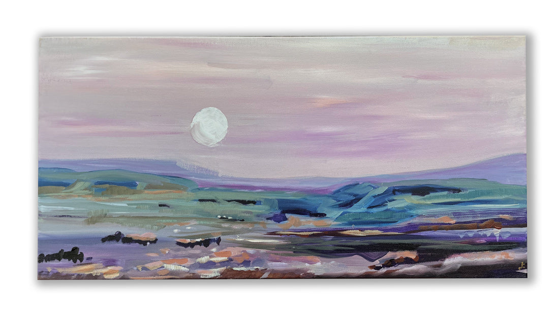 Moon Rising - Abstract Landscape Painting 20x10in