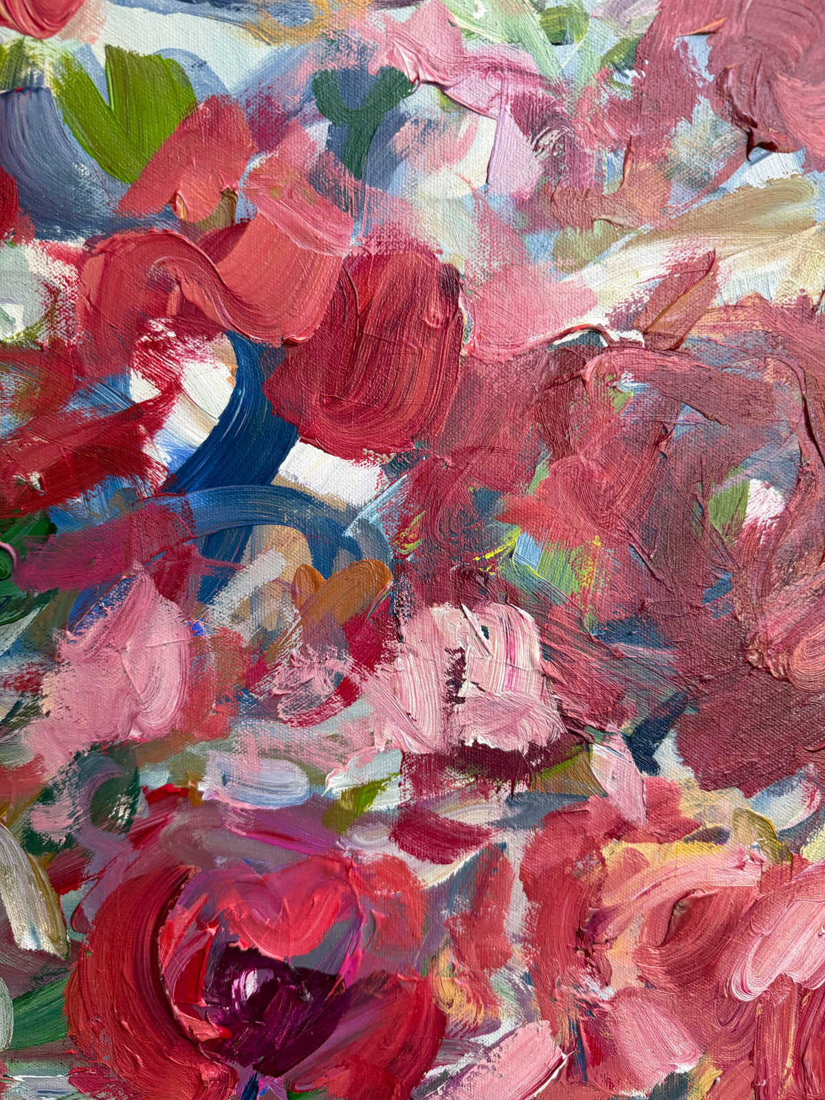 Crimson Bloom - Abstract Floral Painting - 31x31 inches