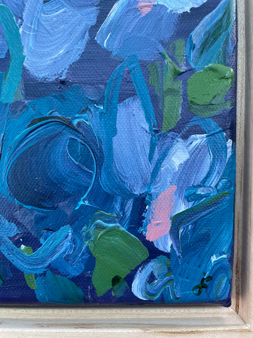 Indigo Garden - Abstract Floral Painting - 11x9in