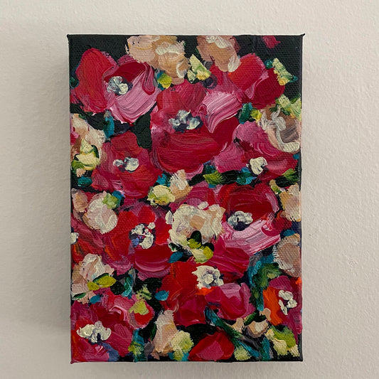 Abstract Floral Red - Abstract Landscape Painting 5x7in