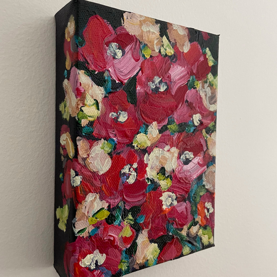 Abstract Floral Red - Abstract Landscape Painting 5x7in