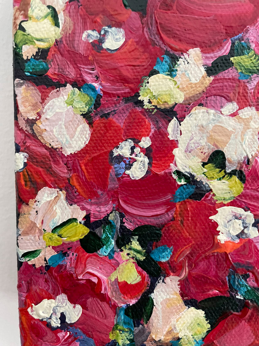 Abstract Floral Red - Abstract Landscape Painting 5x7in