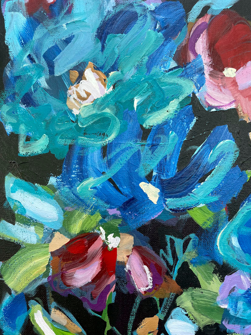 Twilight Garden - Abstract Floral Painting 17x21in
