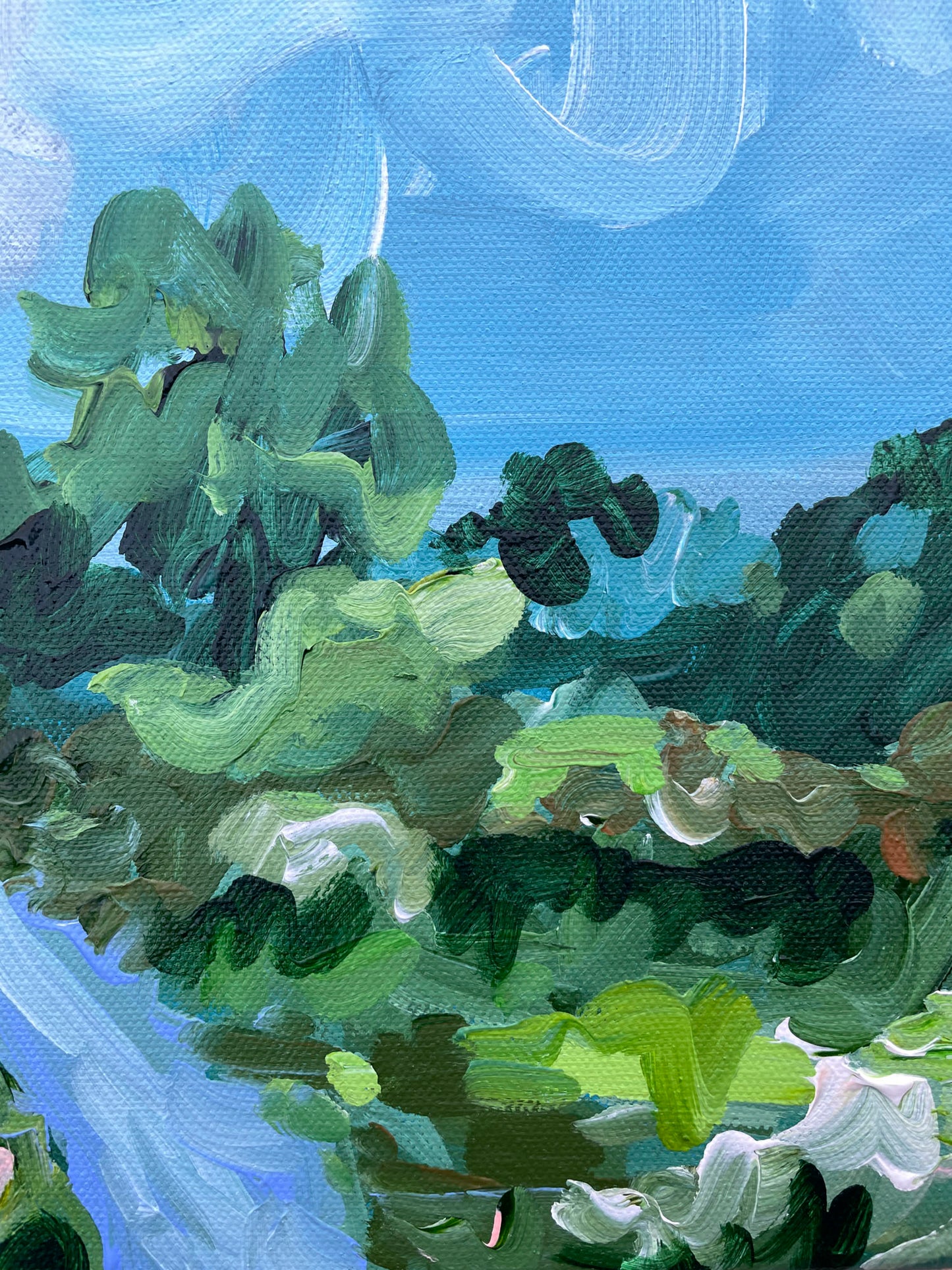 Summer Greens - Abstract Landscape Painting - 15x12 inches