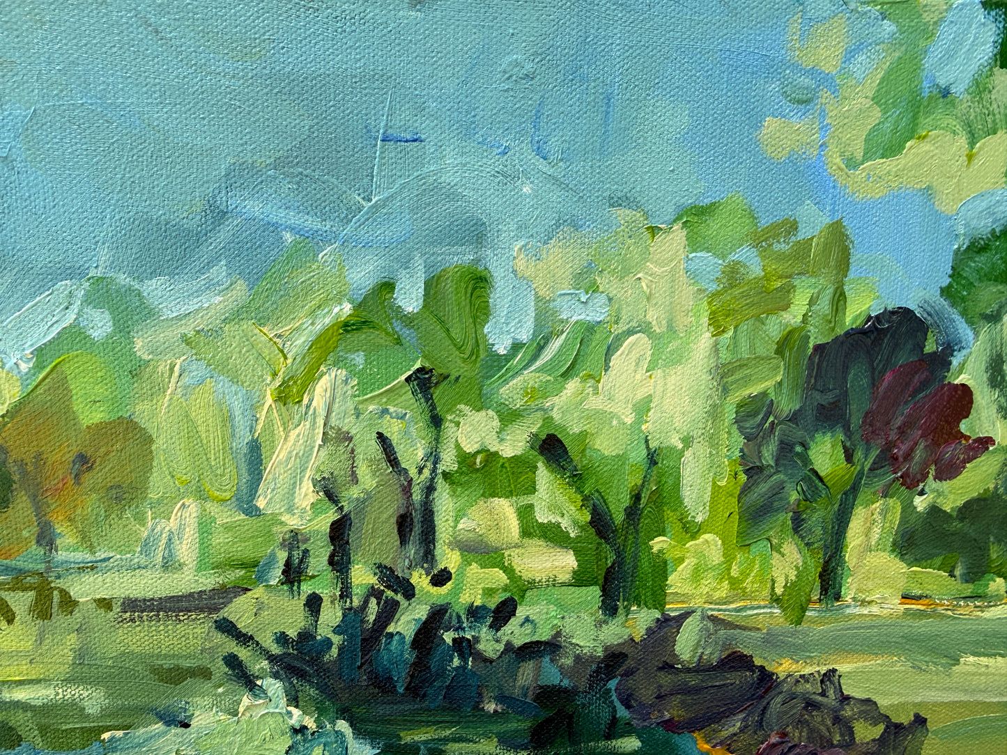 Saturday Stroll - Abstract Landscape Painting - 25x31 inches