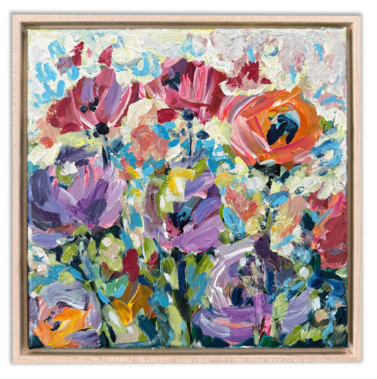 Blooming Through - Abstract Floral Painting - 13x13 inches