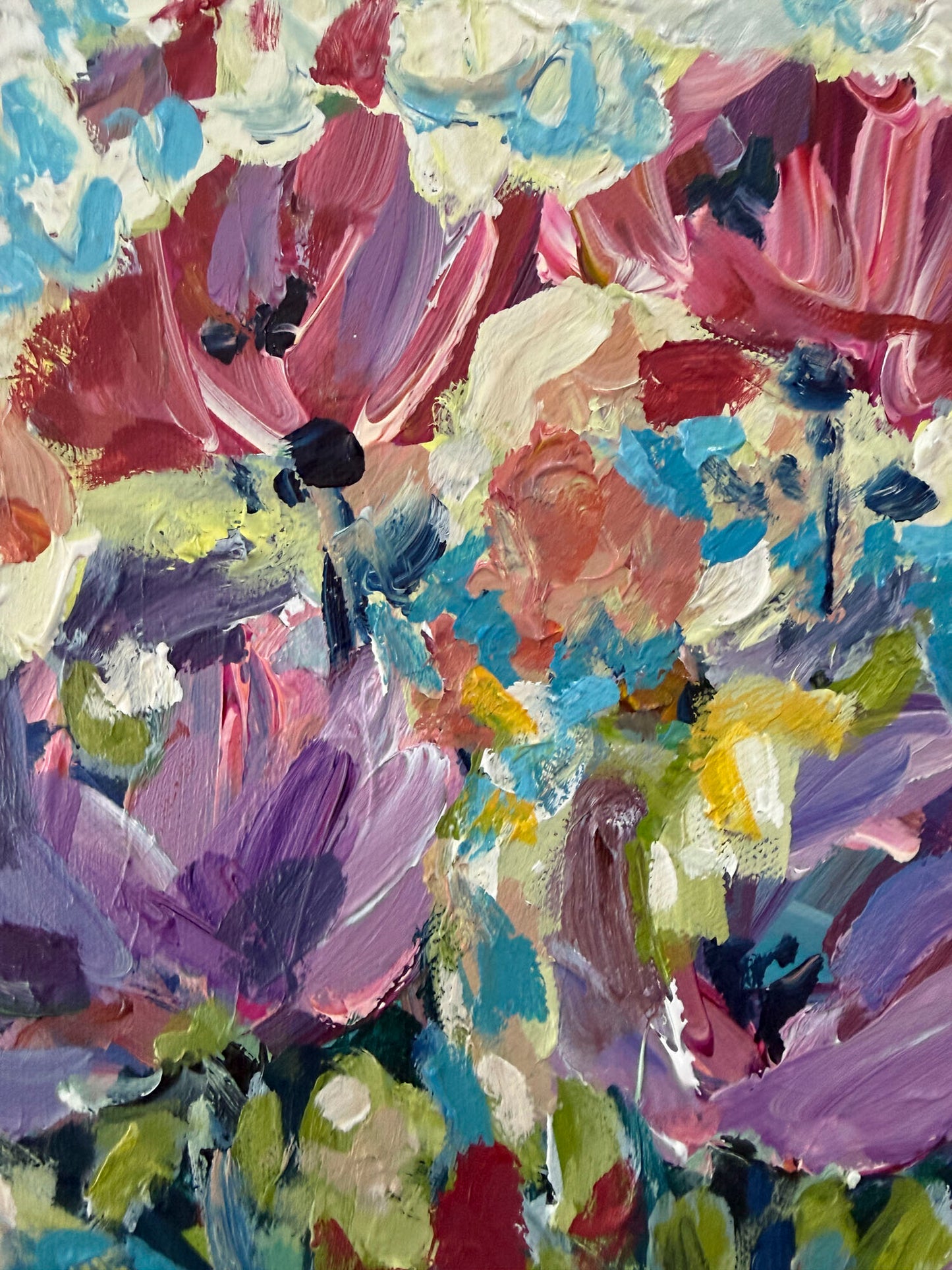 Blooming Through - Abstract Floral Painting - 13x13 inches
