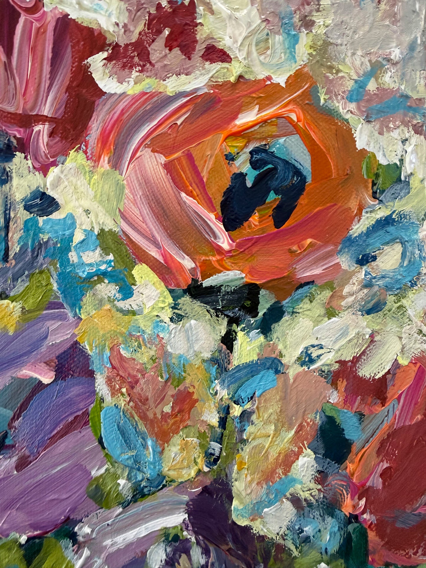 Blooming Through - Abstract Floral Painting - 13x13 inches