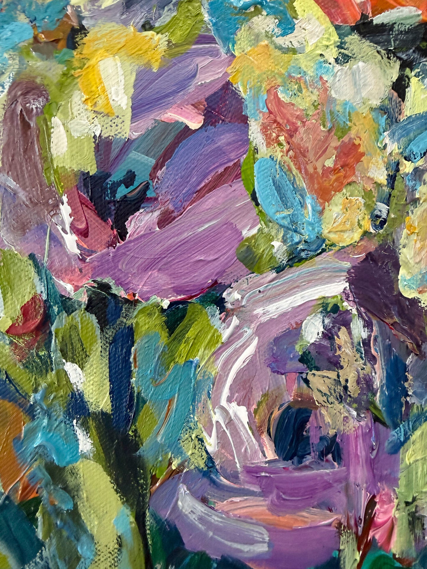 Blooming Through - Abstract Floral Painting - 13x13 inches