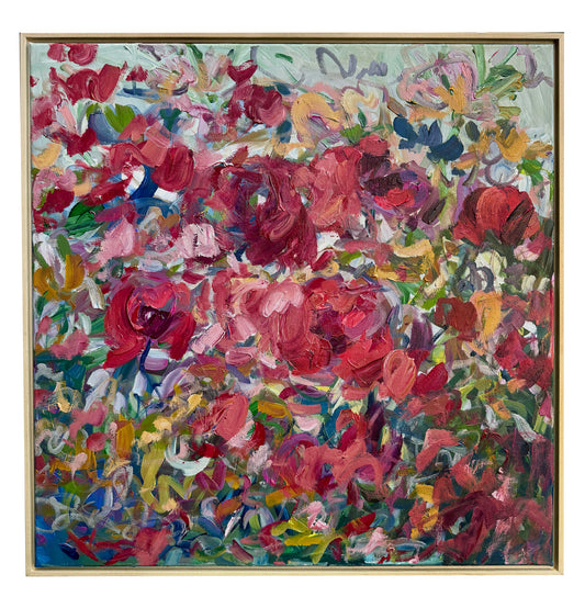 Crimson Bloom - Abstract Floral Painting - 31x31 inches