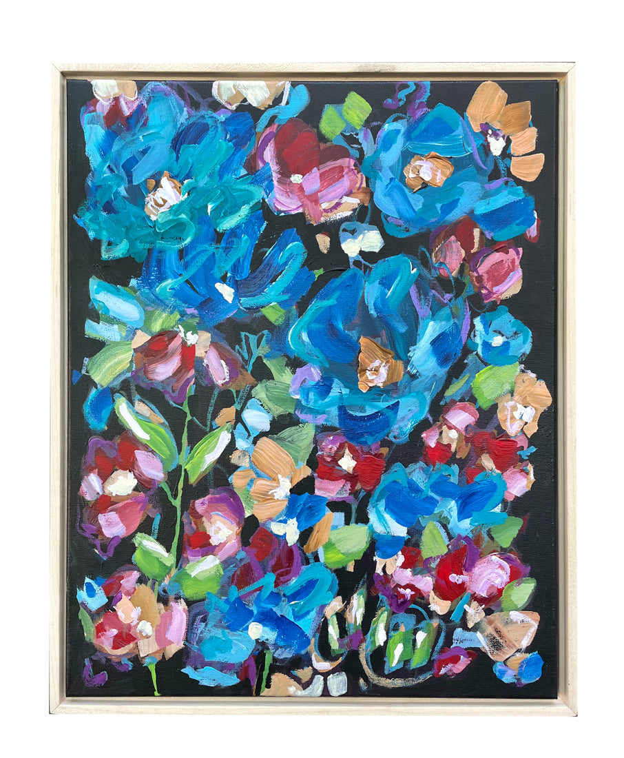 Twilight Garden - Abstract Floral Painting 17x21in