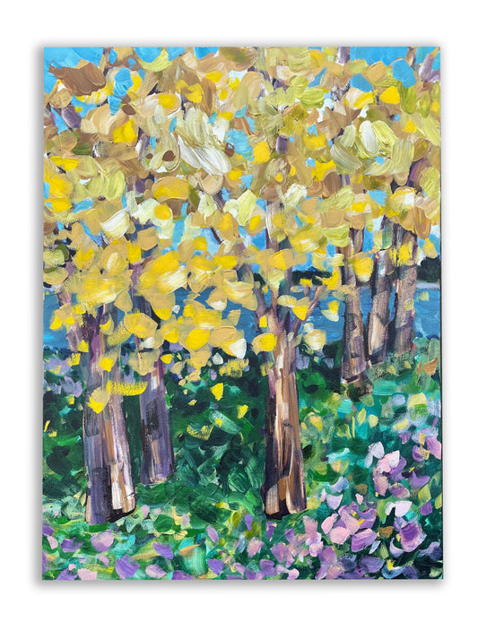 Yellow Trees - Abstract Landscape Painting 18x24in