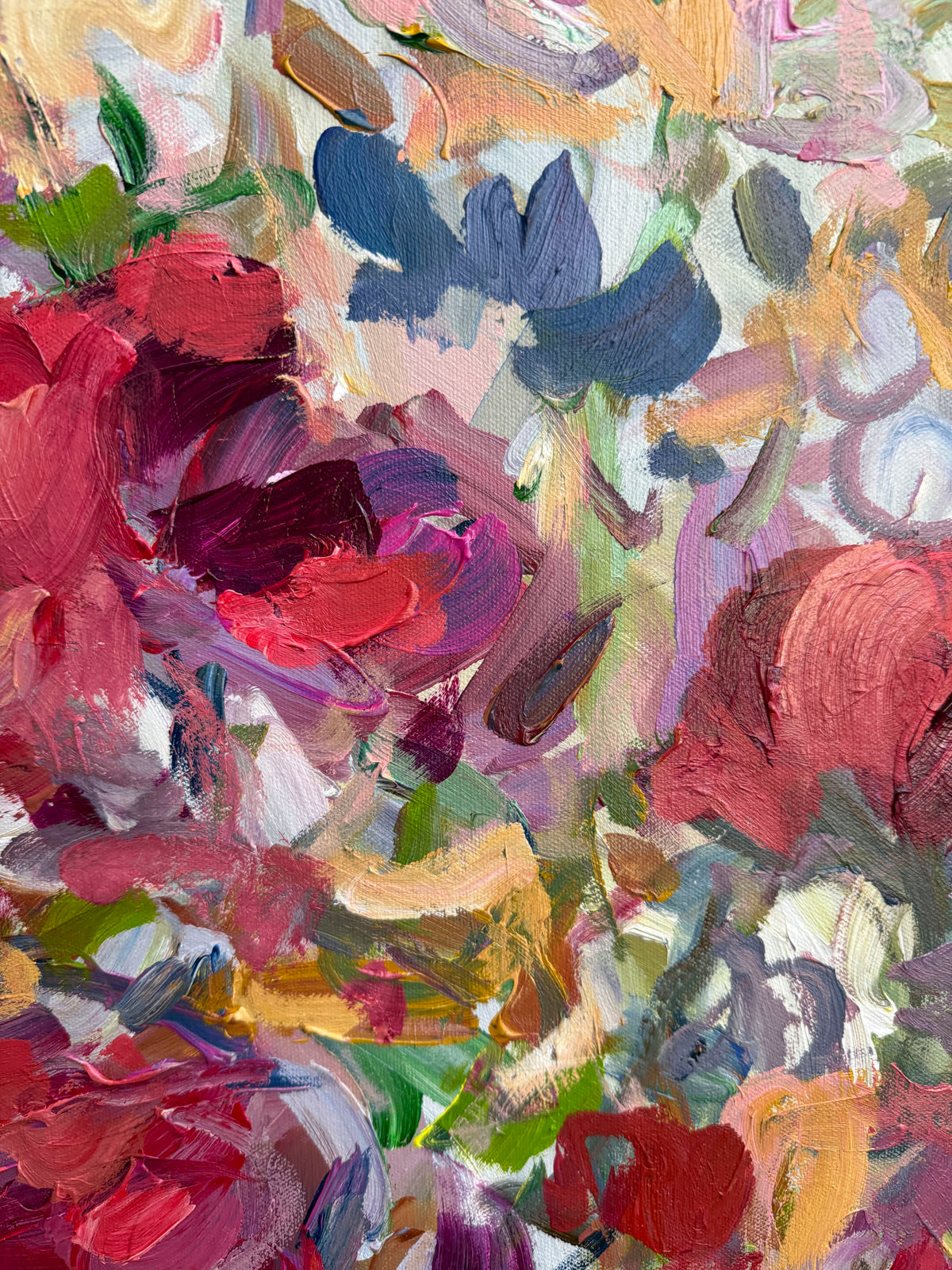 Crimson Bloom - Abstract Floral Painting - 31x31 inches