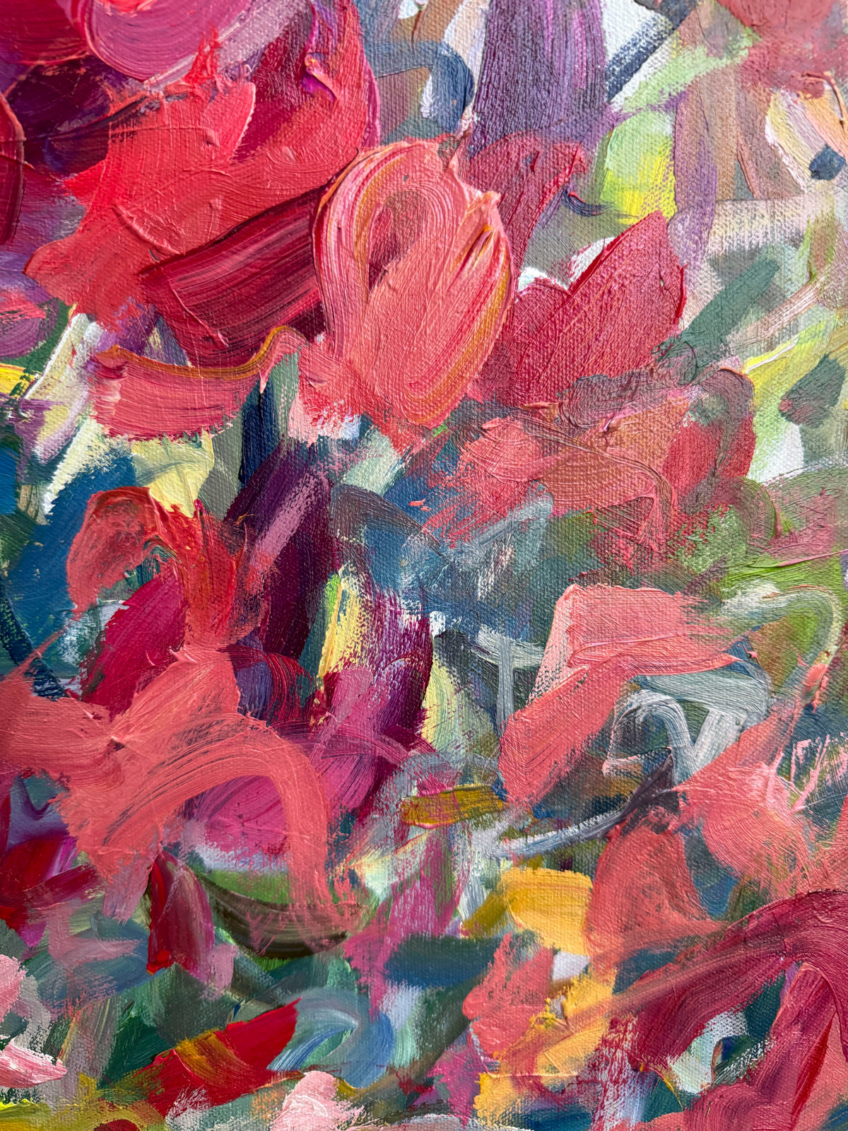 Crimson Bloom - Abstract Floral Painting - 31x31 inches