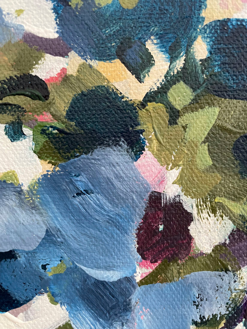 Abstract Floral Blues - Abstract Landscape Painting 6x6in