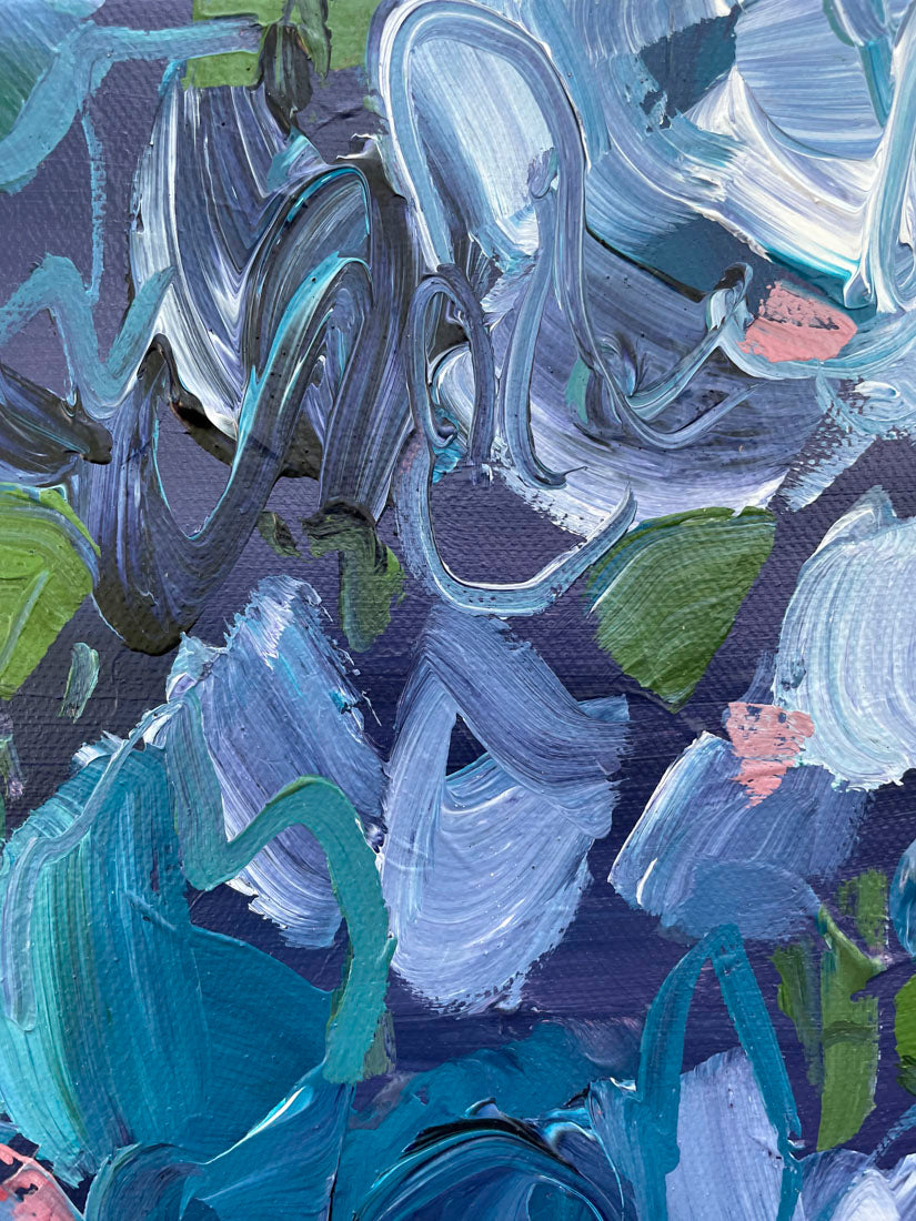 Indigo Garden - Abstract Floral Painting - 11x9in