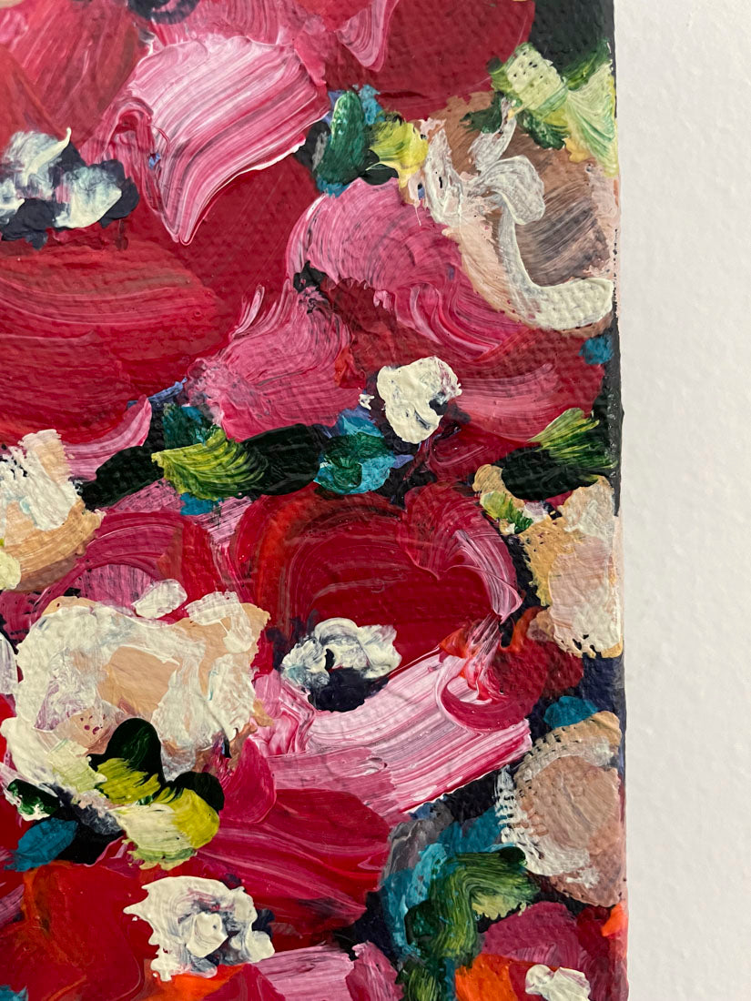 Abstract Floral Red - Abstract Landscape Painting 5x7in