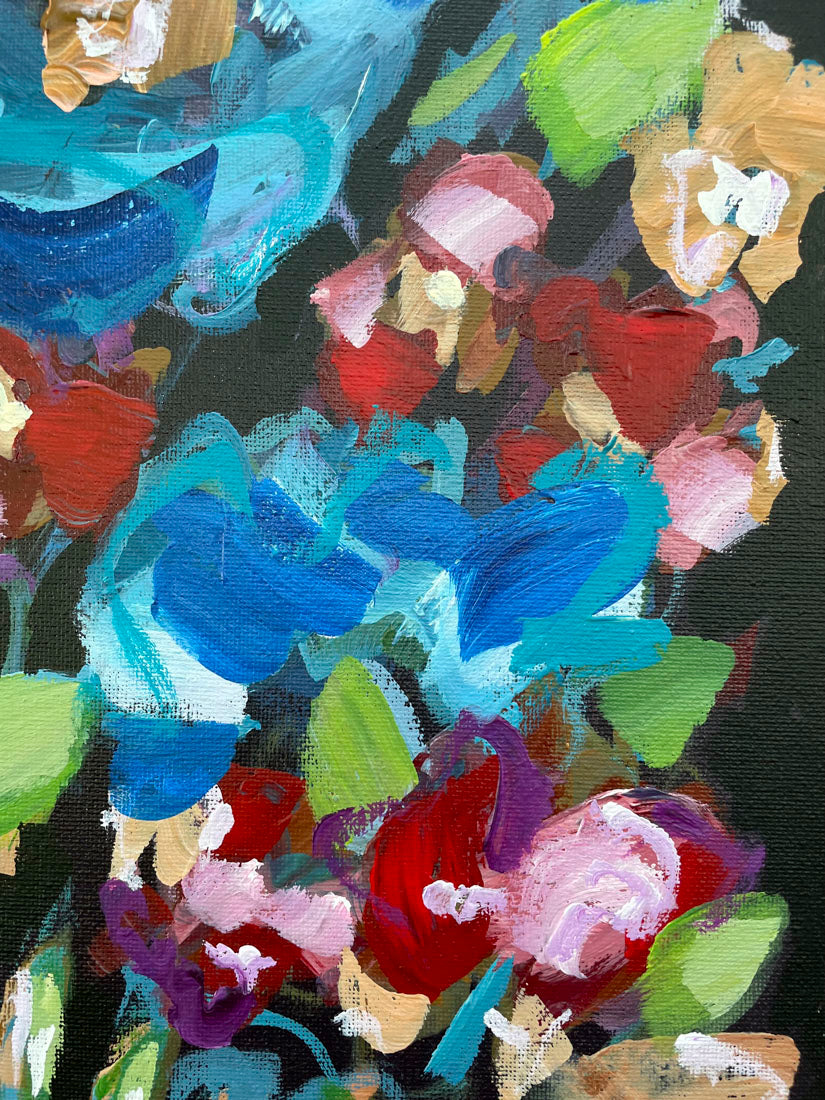 Twilight Garden - Abstract Floral Painting 17x21in