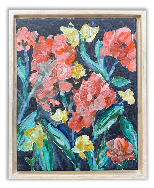 Night Garden - Abstract Floral Painting - 9x11 inches