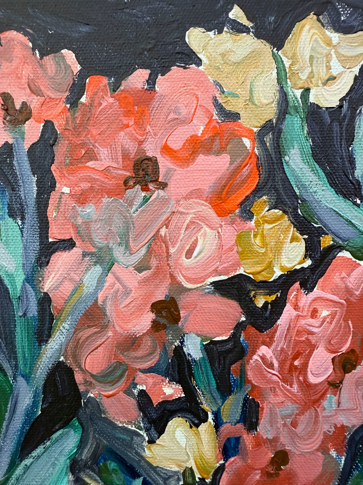 Night Garden - Abstract Floral Painting - 9x11 inches